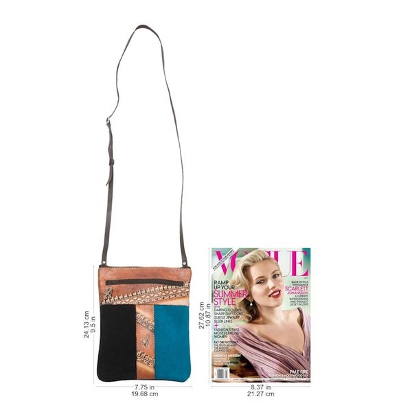 Alternate image for Brown and Teal Llama Pattern Leather Accented Suede Sling The Llama Way
