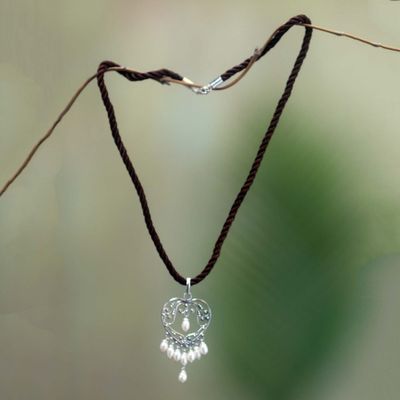 Alternate image for Artisan Crafted Silver and Pearl Necklace Heart Symphony