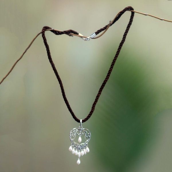 Alternate image for Artisan Crafted Silver and Pearl Necklace Heart Symphony