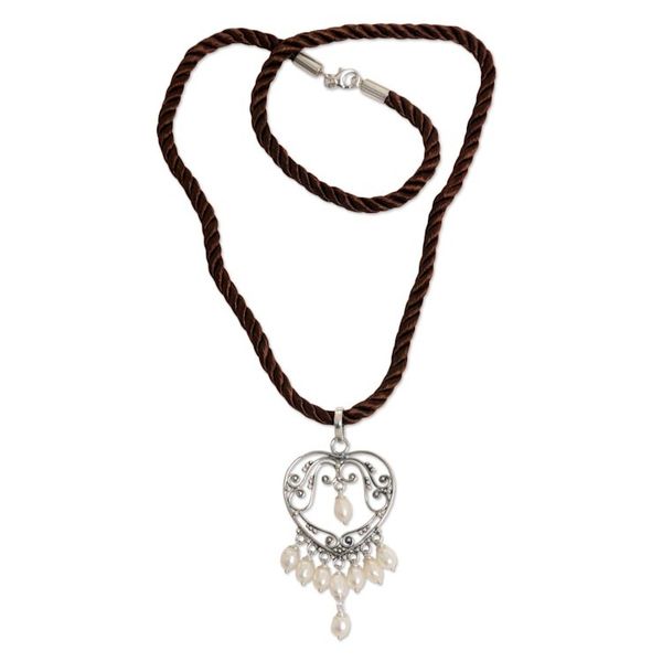 Alternate image for Artisan Crafted Silver and Pearl Necklace Heart Symphony
