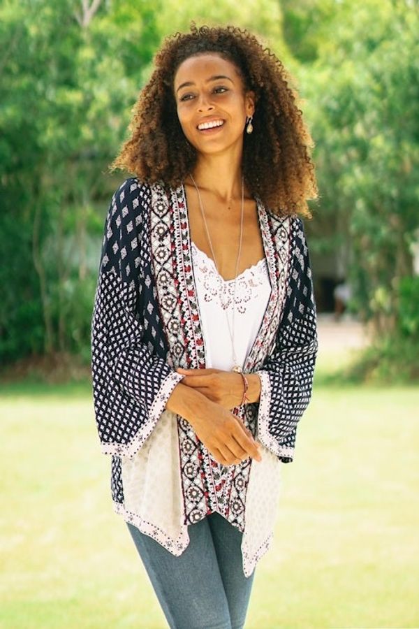 Alternate image for Embroidered Open Jacket in Midnight Blue Boho Beauty