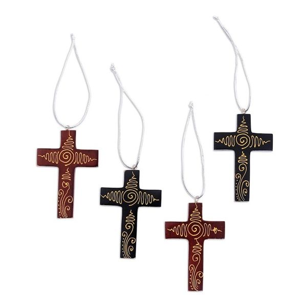 Alternate image for Mahogany Wood Hand Painted Cross Ornaments Set of 4 Jubilant Cross