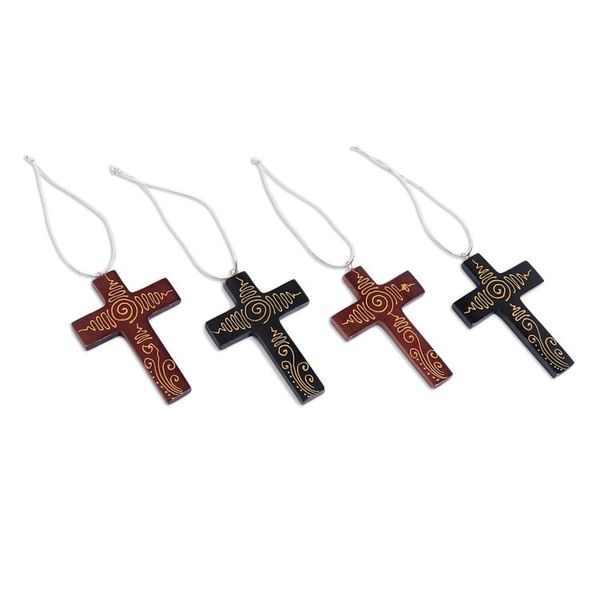 Alternate image for Mahogany Wood Hand Painted Cross Ornaments Set of 4 Jubilant Cross