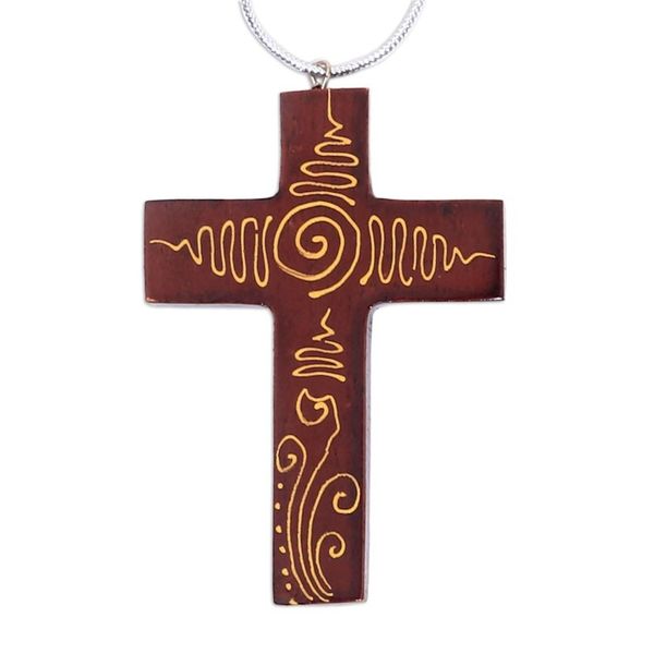 Alternate image for Mahogany Wood Hand Painted Cross Ornaments Set of 4 Jubilant Cross