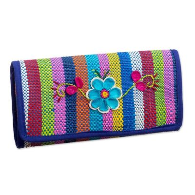 Alternate image for Artisan Crafted Woven Palm Fiber Wallet Northern Flowers in Blue