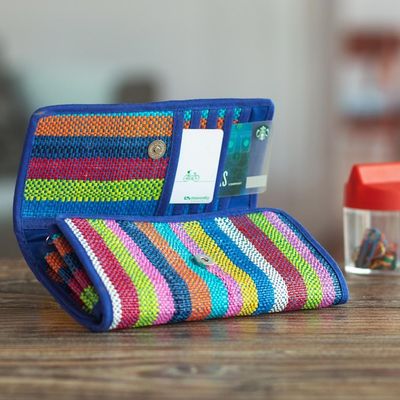 Alternate image for Artisan Crafted Woven Palm Fiber Wallet Northern Flowers in Blue