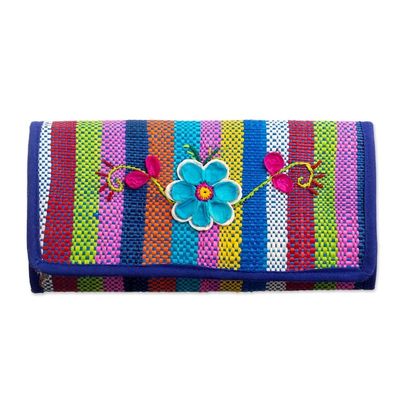 Alternate image for Artisan Crafted Woven Palm Fiber Wallet Northern Flowers in Blue