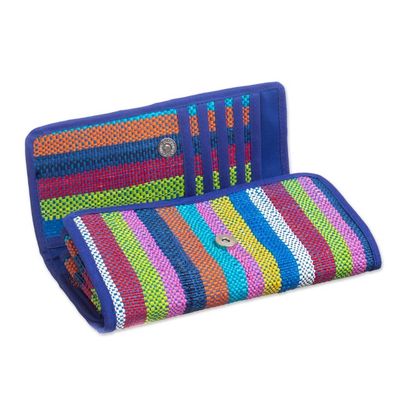 Alternate image for Artisan Crafted Woven Palm Fiber Wallet Northern Flowers in Blue