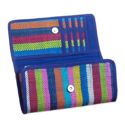 Alternate image for Artisan Crafted Woven Palm Fiber Wallet Northern Flowers in Blue