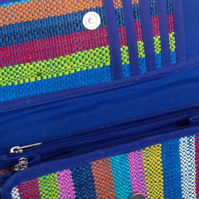 Alternate image for Artisan Crafted Woven Palm Fiber Wallet Northern Flowers in Blue