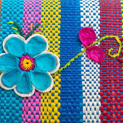 Alternate image for Artisan Crafted Woven Palm Fiber Wallet Northern Flowers in Blue