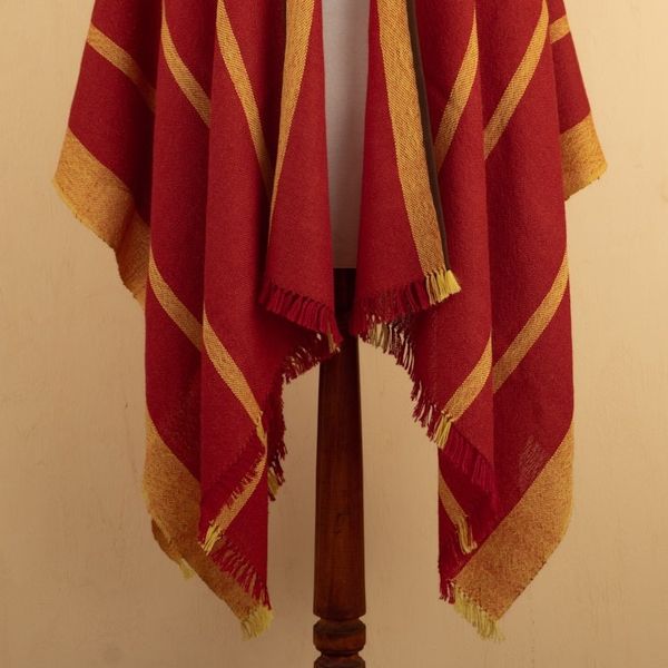 Alternate image for Red  Yellow Striped Ruana Woven from 100 Baby Alpaca Red  Yellow