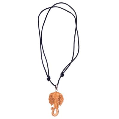 Alternate image for Artisan Crafted Brown Elephant Necklace in Leather and Bone Spirit of the Elephant