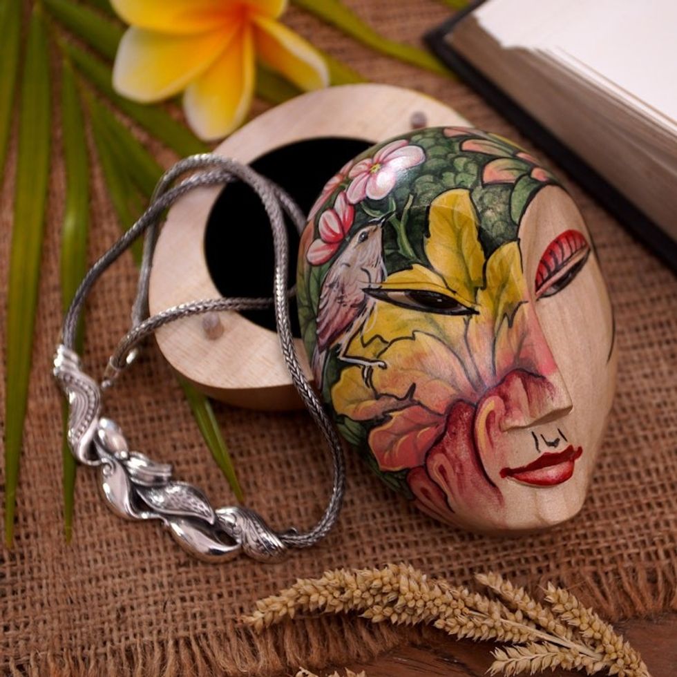 Hand Painted Wood Jewelry Box 'Mysterious Lady'