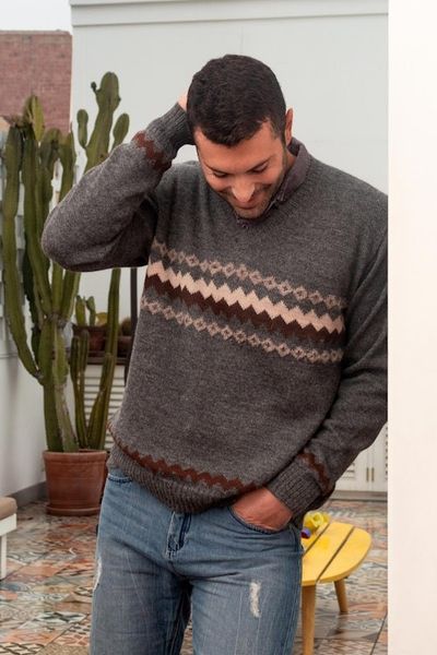 Alternate image for 100 Alpaca Dark Grey Mens Pullover Sweater from Peru Andes Grey