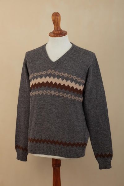 Alternate image for 100 Alpaca Dark Grey Mens Pullover Sweater from Peru Andes Grey