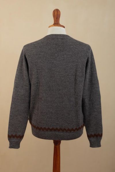 Alternate image for 100 Alpaca Dark Grey Mens Pullover Sweater from Peru Andes Grey