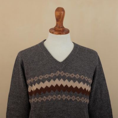 Alternate image for 100 Alpaca Dark Grey Mens Pullover Sweater from Peru Andes Grey
