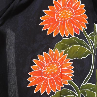 Alternate image for Hand Painted Black Floral Rayon Robe Sunflower on Black