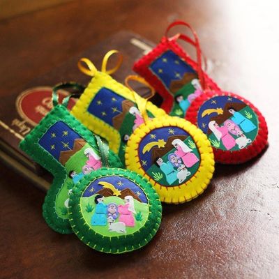 Alternate image for Applique Christmas Ornaments Set of 6 Handmade in Peru Christmas Fiesta