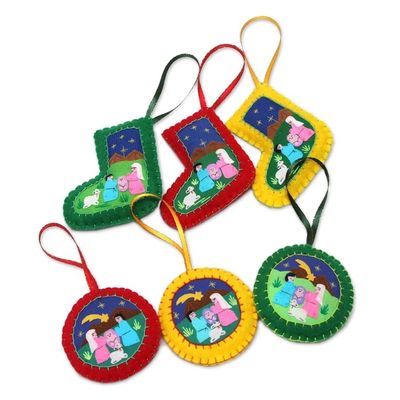 Alternate image for Applique Christmas Ornaments Set of 6 Handmade in Peru Christmas Fiesta