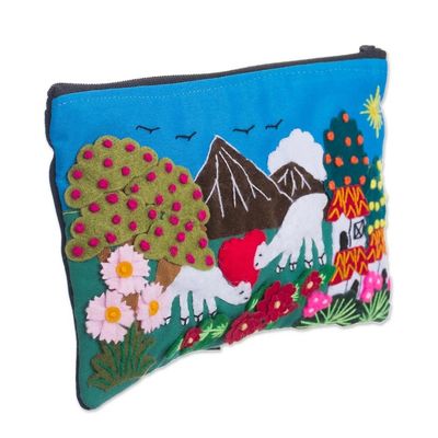 Alternate image for Grazing Alpacas Colorful Cotton Blend Appliqu Pencil Case Happy Alpaca