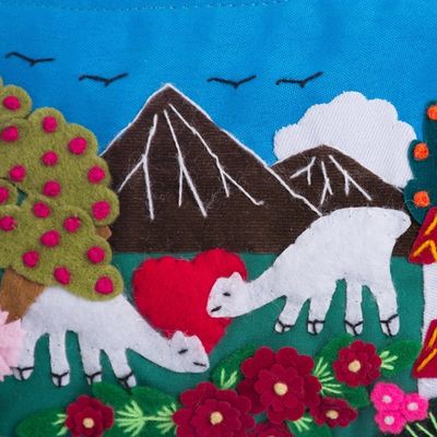 Alternate image for Grazing Alpacas Colorful Cotton Blend Appliqu Pencil Case Happy Alpaca