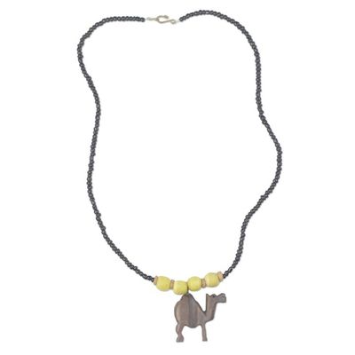 Alternate image for Ebony Wood and Glass Camel Pendant Necklace from Ghana On Dry Land