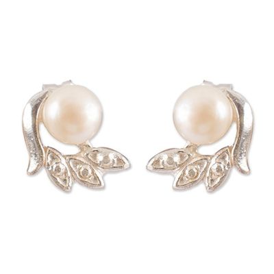 Alternate image for Cultured Pearl Sterling Silver Wing-Shaped Button Earrings Embrace Freedom