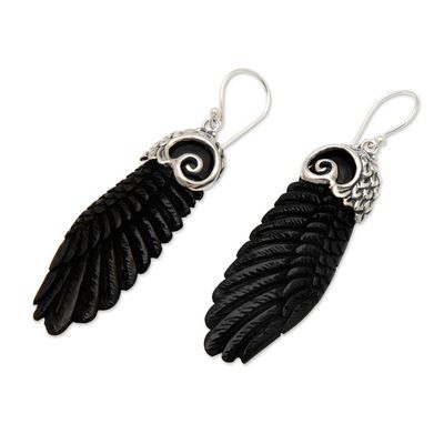Alternate image for Wing-Shaped Sterling Silver Dangle Earrings in Black Midnight Flight