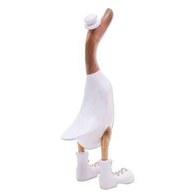 Alternate image for Bamboo Root and Wood Duck Sculpture in White from Bali White Dapper Duck