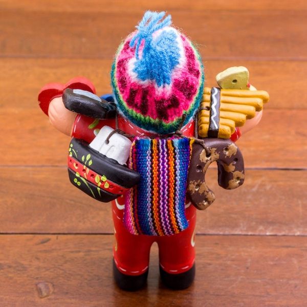 Alternate image for Ceramic Ekeko Sculpture with Wool Cap from Peru Ekeko of Abundance in Red