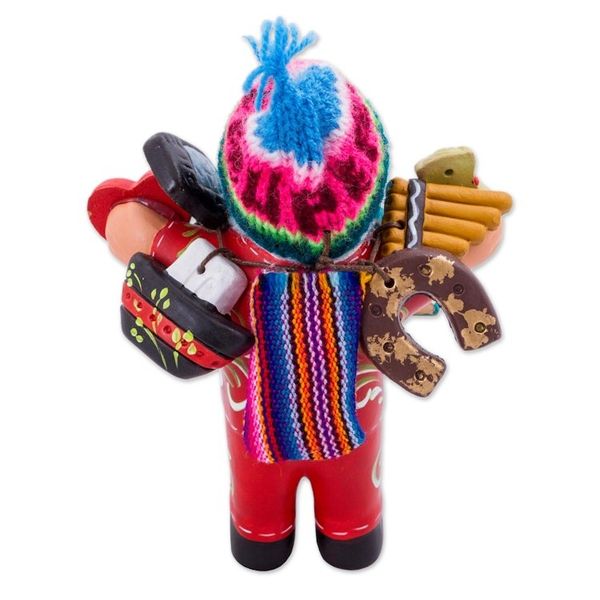 Alternate image for Ceramic Ekeko Sculpture with Wool Cap from Peru Ekeko of Abundance in Red