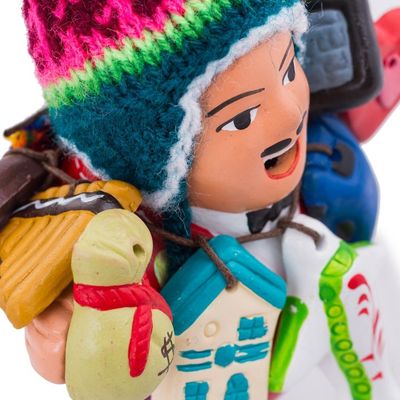 Alternate image for Ceramic Ekeko Sculpture with Wool Cap from Peru Ekeko of Abundance in Red
