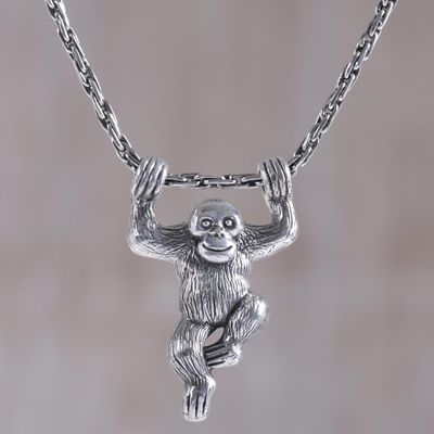 Alternate image for Sterling Silver Monkey Pendant Necklace from Indonesia Monkey Charm