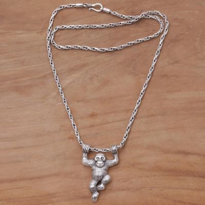 Alternate image for Sterling Silver Monkey Pendant Necklace from Indonesia Monkey Charm
