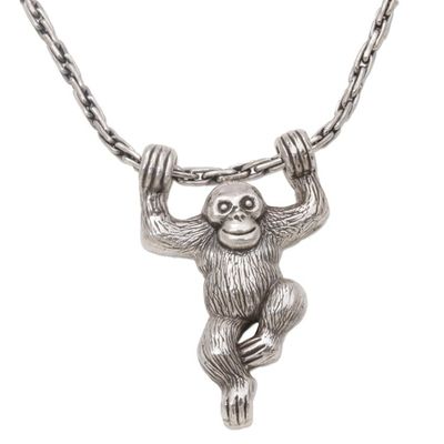 Alternate image for Sterling Silver Monkey Pendant Necklace from Indonesia Monkey Charm