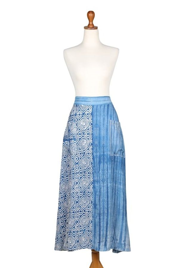 Alternate image for Cerulean and Ivory Hand-Stamped Batik Cotton Skirt from Java Cerulean Wealth