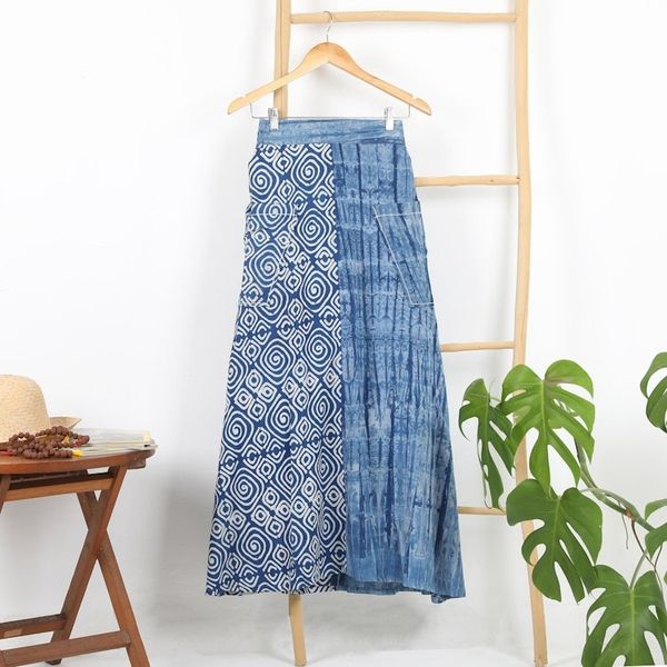 Alternate image for Cerulean and Ivory Hand-Stamped Batik Cotton Skirt from Java Cerulean Wealth