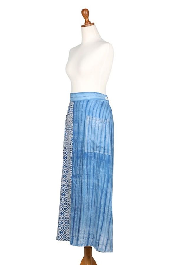 Alternate image for Cerulean and Ivory Hand-Stamped Batik Cotton Skirt from Java Cerulean Wealth