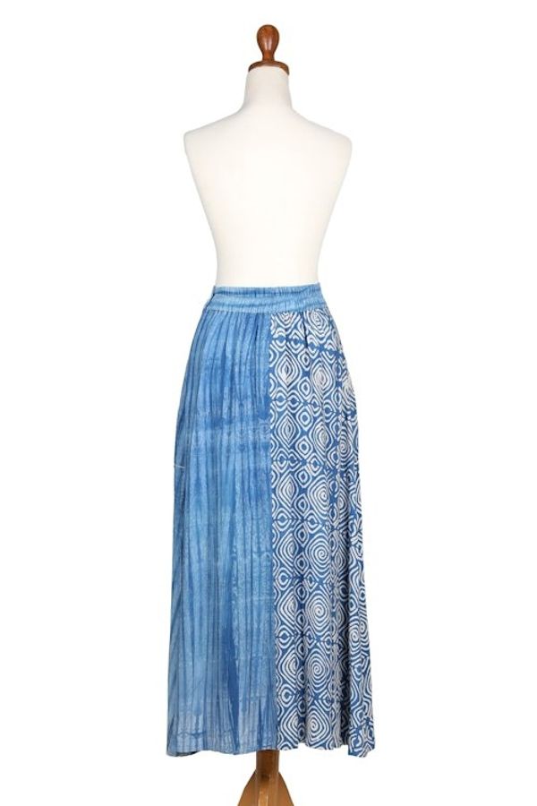 Alternate image for Cerulean and Ivory Hand-Stamped Batik Cotton Skirt from Java Cerulean Wealth