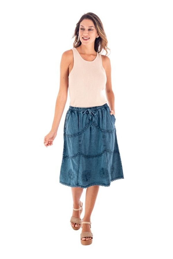 Alternate image for Blue Cotton Skirt with Lace Trim Journey Home