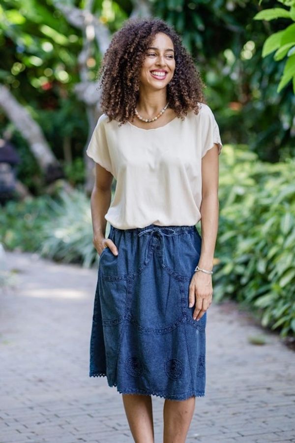 Alternate image for Blue Cotton Skirt with Lace Trim Journey Home