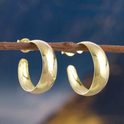 Alternate image for 18k Gold Plated Sterling Silver Half-Hoop Earrings from Peru Classic Shine