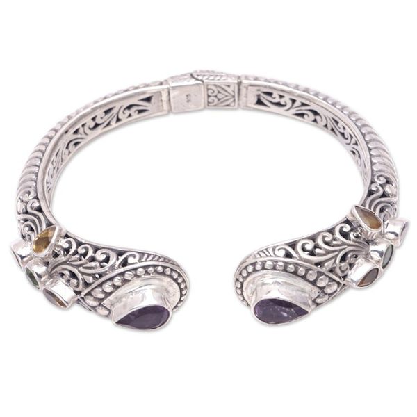 Alternate image for Balinese Multi-Gemstone Sterling Silver Cuff Bracelet Shining Woman