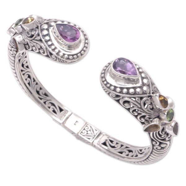 Alternate image for Balinese Multi-Gemstone Sterling Silver Cuff Bracelet Shining Woman