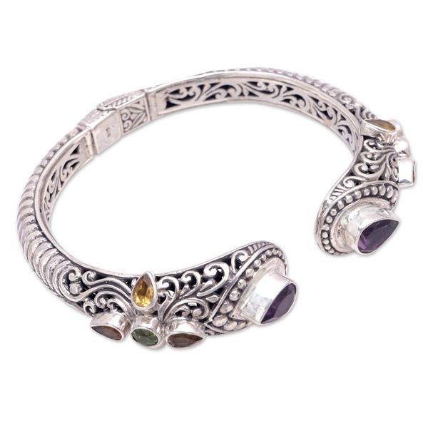 Alternate image for Balinese Multi-Gemstone Sterling Silver Cuff Bracelet Shining Woman