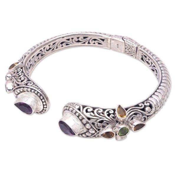 Alternate image for Balinese Multi-Gemstone Sterling Silver Cuff Bracelet Shining Woman