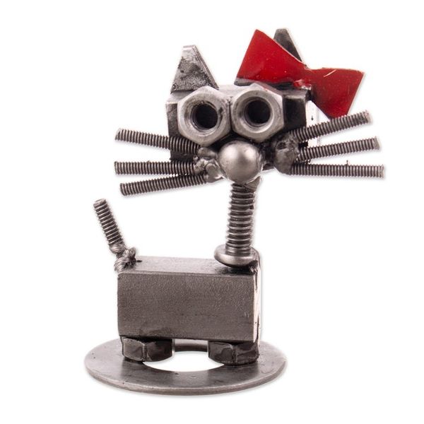 Alternate image for Recycled Auto Part Figurine of Female Cat with a Red Bow Bow Cat