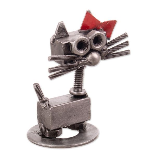 Alternate image for Recycled Auto Part Figurine of Female Cat with a Red Bow Bow Cat